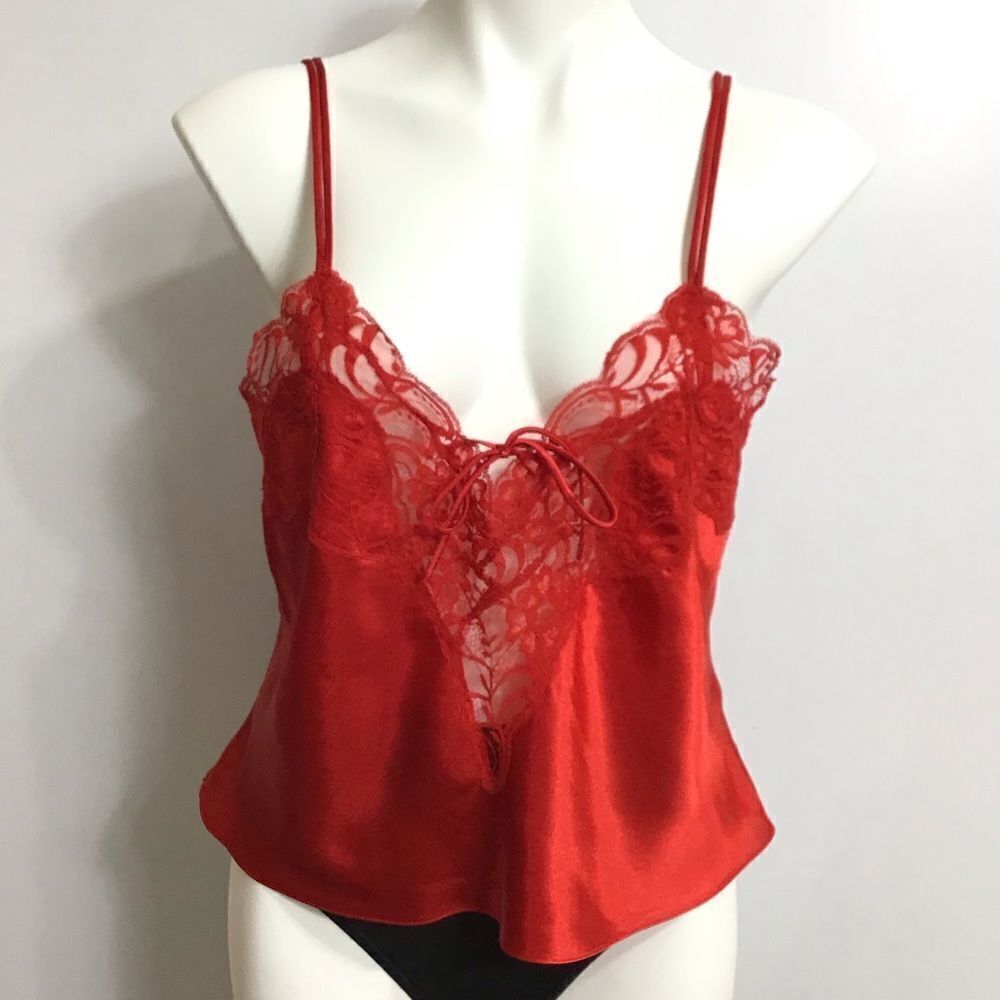 Victoria’s Secret Vintage Gold Label Satin Lace Cami Top Adjustable Straps Sz M